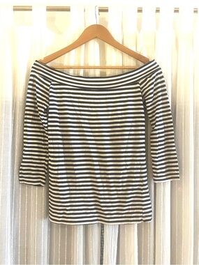 Striped Off-the-Shoulder Women’s Top in Navy and White